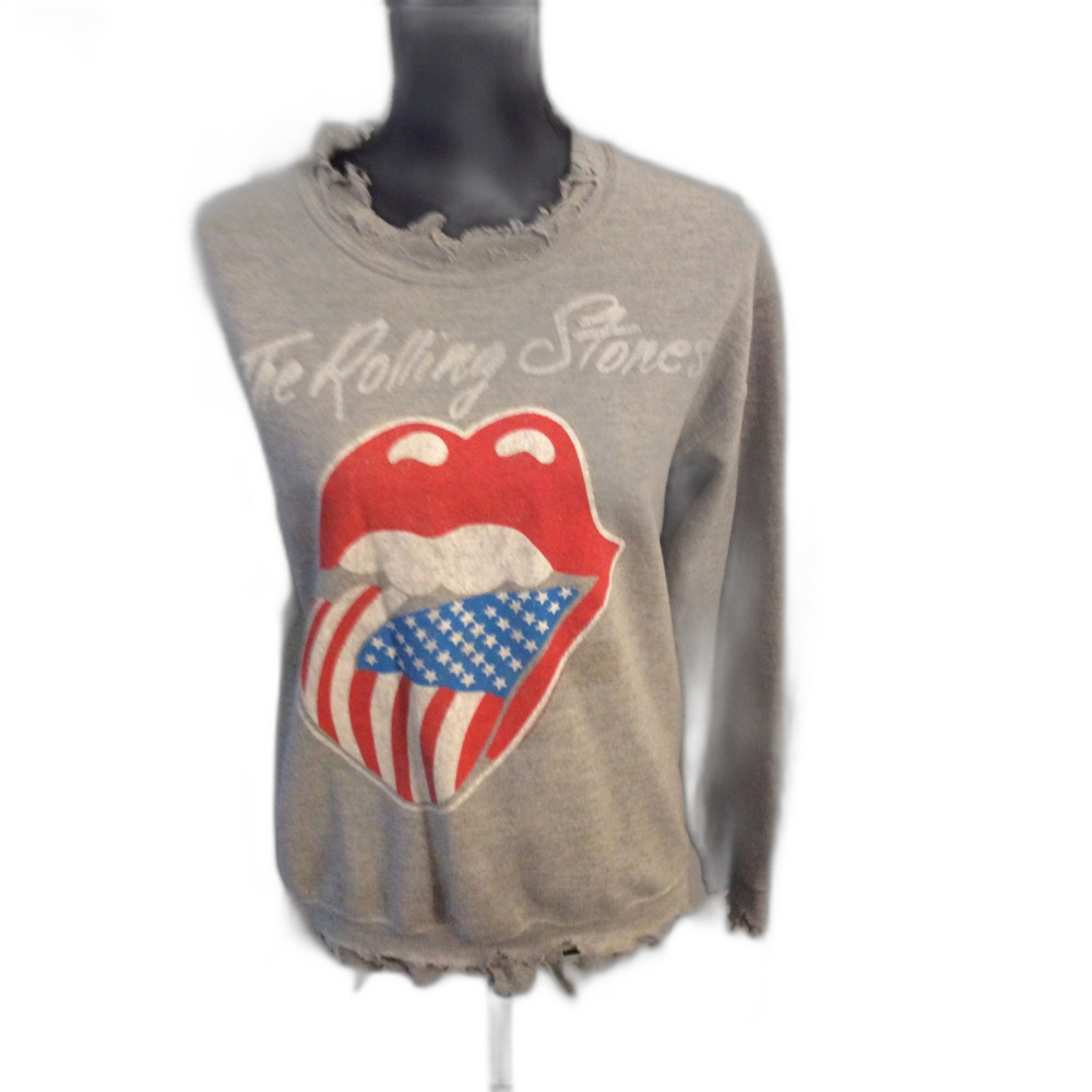 Urban Outfitters Rolling Stone Stretch Frayed Logo top Distressed Small